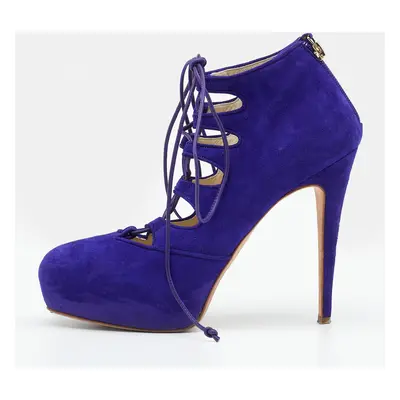 Brian Atwood Purple Suede Lace up Booties Size 38.5