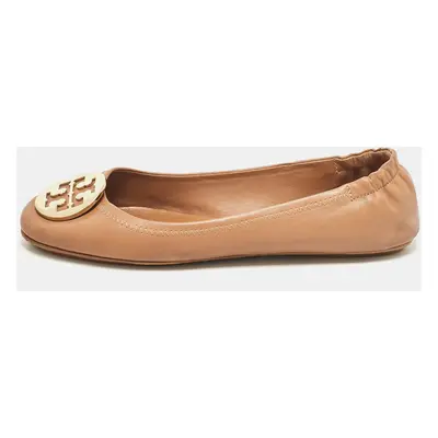 Tory Burch Brown Leather Minnie Travel Ballet Flats Size 39.5