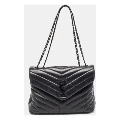 Saint Laurent Black Matelassé Leather LouLou Shoulder Bag