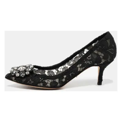 Dolce & Gabbana Black Lace and Mesh Bellucci Pumps Size 36.5