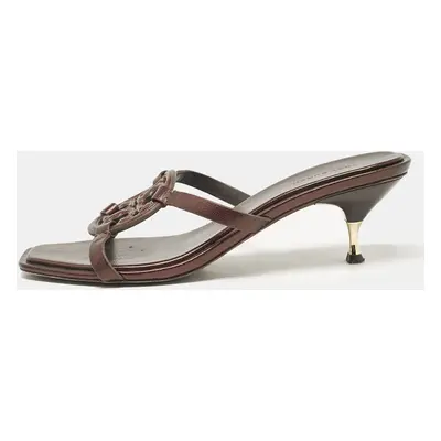 Tory Burch Brown Leather Miller Bombe Slide Sandals Size 39.5