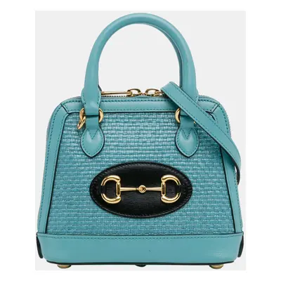 Gucci Blue Mini Raffia Horsebit Top Handle Bag