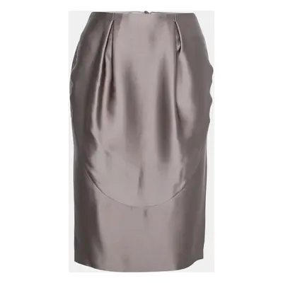 Giorgio Armani Grey Silk Satin Pleat Detail Skirt