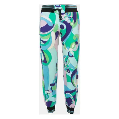 Emilio Pucci Green Printed Velvet Track Trousers