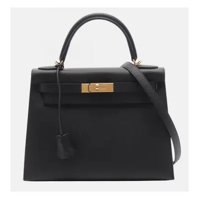 Hermes Black Leather Kelly Handbag