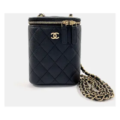 Chanel Black Leather Matelasse Small Vanity Chain Bag