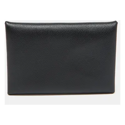 Hermes Black Madame Leather Calvi Card Holder