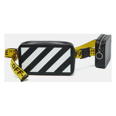 Off White Black Leather Stripe Print Belt Bag