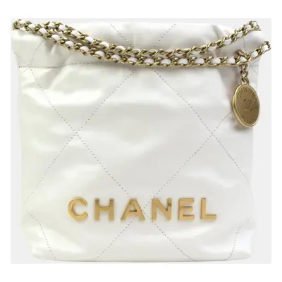 Chanel White Mini Shiny Calfskin Hobo