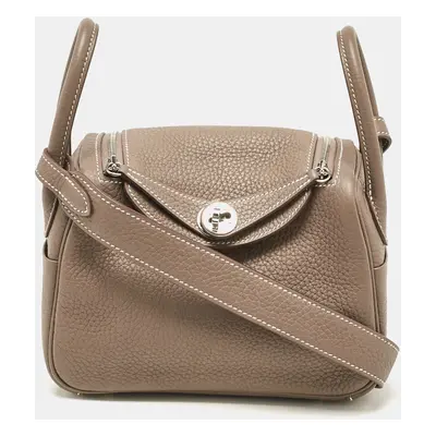 Hermes Etoupe Togo Leather Palladium Finish Mini Lindy Bag