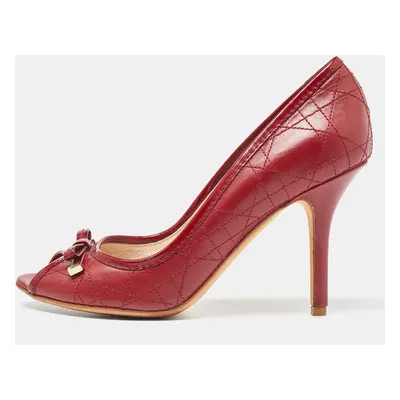 Dior Red Cannage Leather Bow Peep Toe Pumps Size