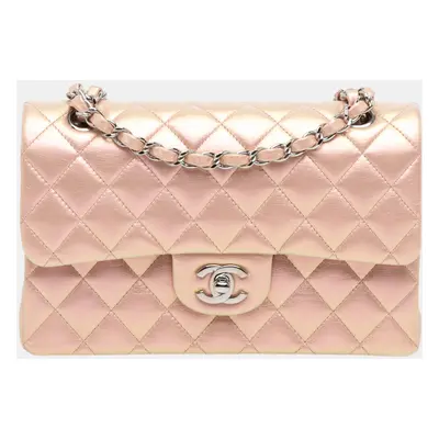 Chanel Pink Small Classic Iridescent Lambskin Double Flap