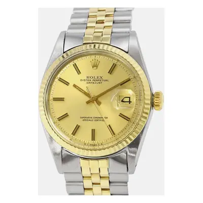 Rolex Champagne 18K Yellow Gold Stainless Steel Datejust Automatic Men's Wristwatch mm