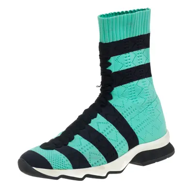 Fendi Green/Black Knit Fabric Striped Sock Sneakers Size