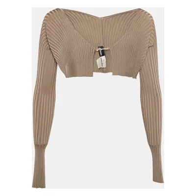 Jacquemus Dark Beige Rib Knit La Maille Pralù Le Raphia Cardigan