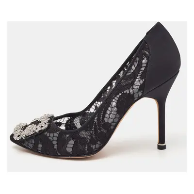 Manolo Blahnik Black Lace and Mesh Hangisi Pumps Size