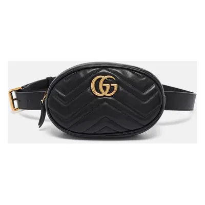 Gucci Black Matelassé Leather GG Marmont Belt Bag