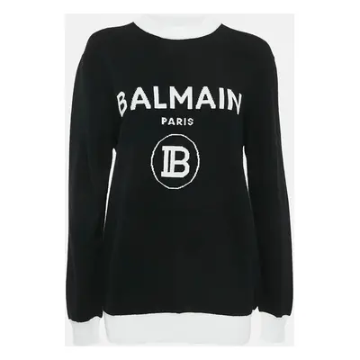 Balmain Black Logo Pattern Wool Knit Sweater