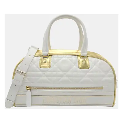 Christian Dior Leather Rubber White X Gold Vibe Medium Boston Bag