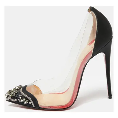 Christian Louboutin Black Satin and PVC Bollywood Boulevard Pumps Size