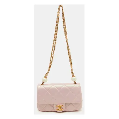 Chanel Pink Pearly Iridescent Quilted Leather Mini Crossbody Bag