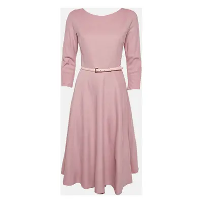 Max Mara Pink Camel Wool Belted Midi Dress