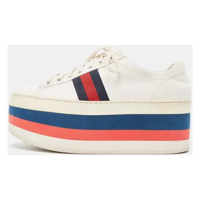 Gucci White Leather Ace Platform Wedge Lace Up Sneakers Size