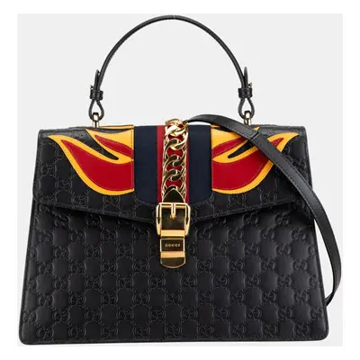 Gucci Black Medium Guccissima Sylvie Top Handle Satchel