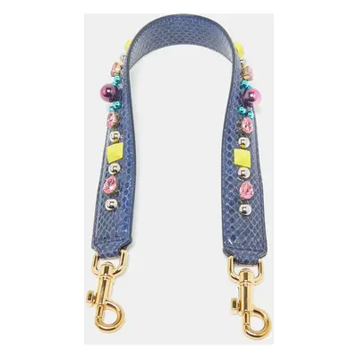 Dolce & Gabbana Blue Snakeskin Embellished Shoulder Bag Strap