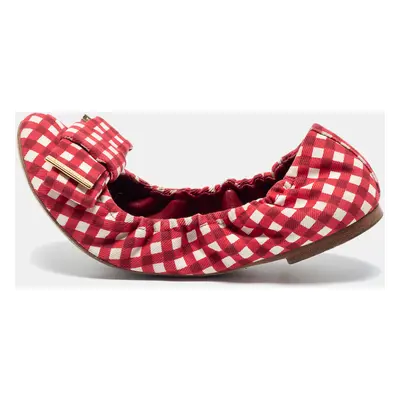 Louis Vuitton Red/White Fabric Scrunch Bow Ballet Flats Size 37.5