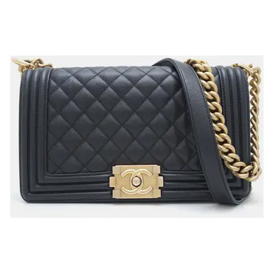 Chanel Black Leather Boy Caviar Shoulder Bag