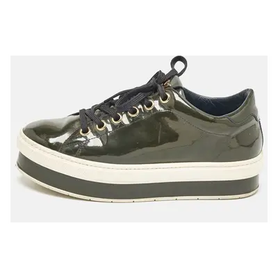 Louis Vuitton Dark Green Patent Leather Lace Up Sneakers Size 37.5