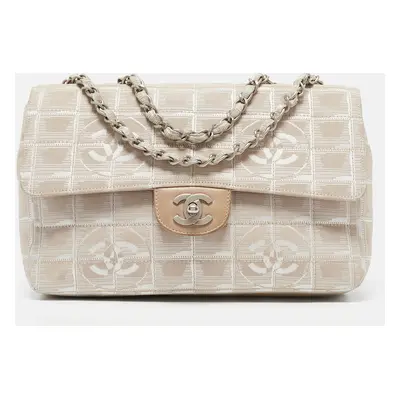 Chanel Beige Cube Quilted Fabric Medium CC Travel Line Flap Bag