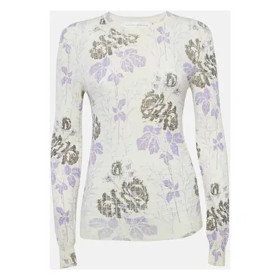 Victoria Beckham Cream Floral Print Wool Knit Sweater