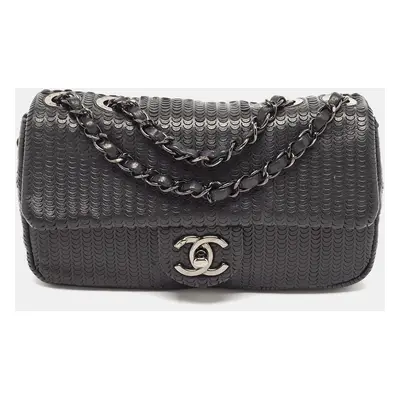 Chanel Black Embossed Leather Small Classic Single Flap Bag