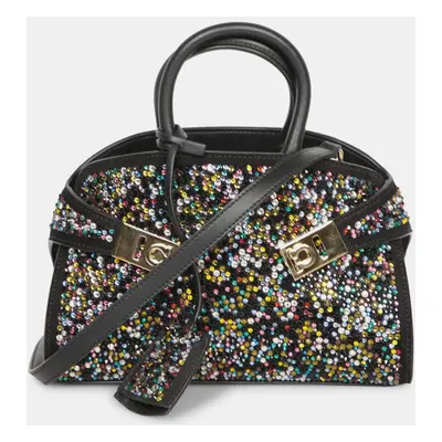 Ferragamo Multicolor Black Hug Mini Rhinestone Bag