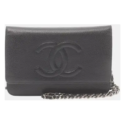 Chanel Black Caviar Skin Grained Calf Coco Mark Shoulder Bag