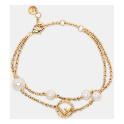 Fendi F is Fendi Faux Pearl Gold Tone Station Bracelet