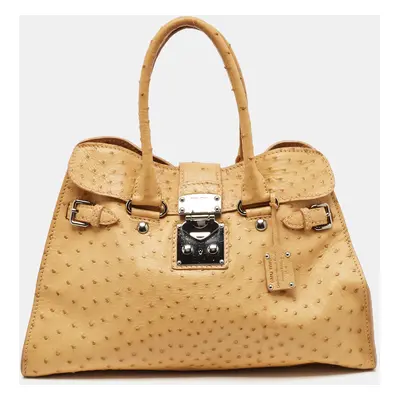 Miu Miu Tan Ostrich Leather Special Edition 07/8 Push Lock Tote