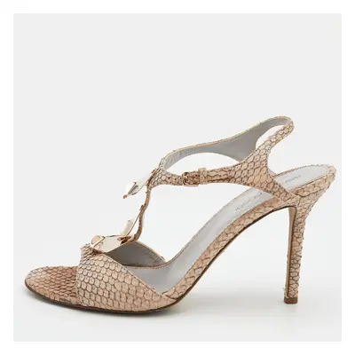 Sergio Rossi Beige Python T-Strap Sandals Size 37.5