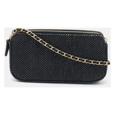 Chanel Navy Blue Canvas Leather Chain Wallet