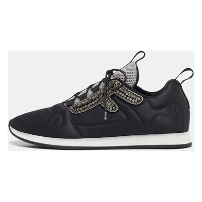 Fendi Black Satin Stretch Crystal Embellished FFreedom Lace Up Sneakers Size