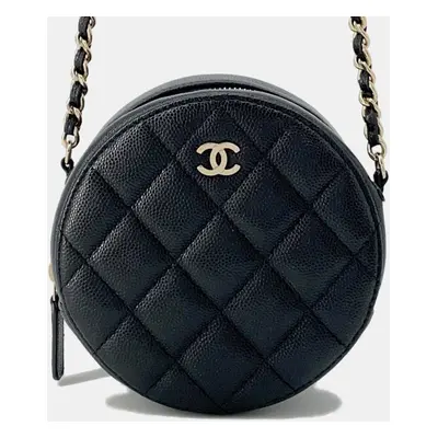 Chanel Black Caviar Leather Matelasse Round Chain shoulder Bag