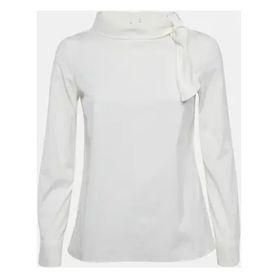 Prada White Poplin Neck-Tie Detail Long Sleeve Blouse