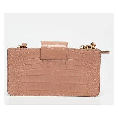 Miu Miu Beige Croc Embossed Leather Phone Wallet Crossbody Bag