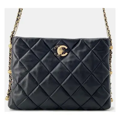 Chanel Black Lambskin Matelasse Side Chain Shoulder Bag