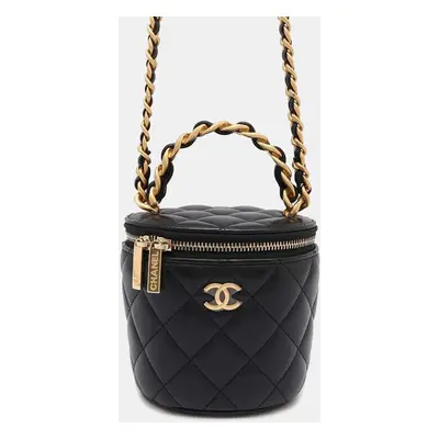 Chanel Black Lambskin Matelasse Top Handle Chain Vanity bag