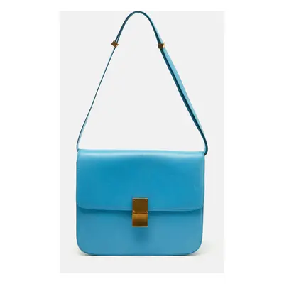 Celine Blue Leather Large Classic Box Shoulder Bag