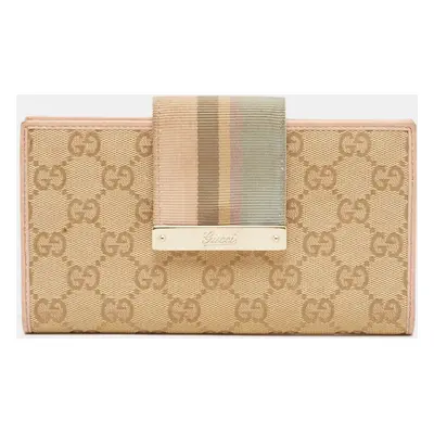 Gucci Beige/Pink GG Canvas and Leather Web Flap Continental Wallet