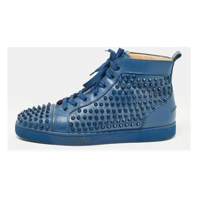 Christian Louboutin Blue Leather Louis Spikes High Top Sneakers Size